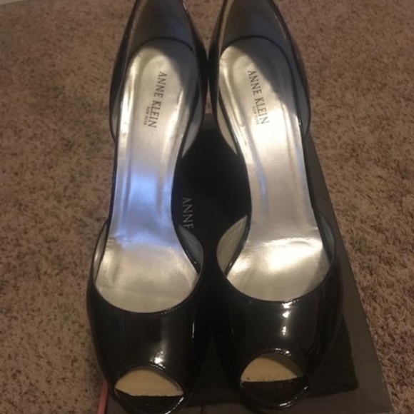 Anne Klein Chocolat Patent Leather Peep Toe Pumps - Picture 2 of 4